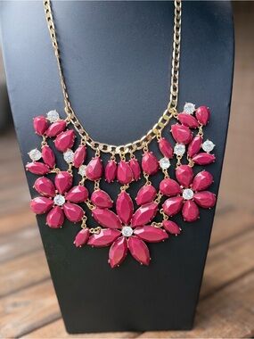 Gold-Tone Pinkish Red Floral Statement Necklace by Charming Charlie